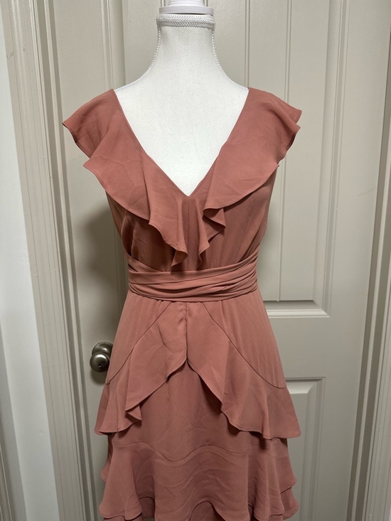 Express Rose Ruffle V-Neck Mini Dress - Picture 2 of 6